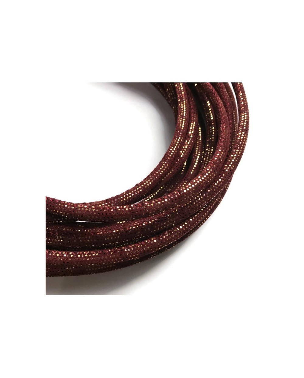 Rzemień szyty welurowy 6x7mm-brokat bordo