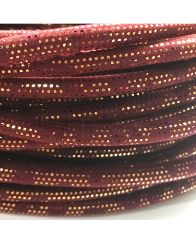 Rzemień szyty welurowy 6x7mm-brokat bordo