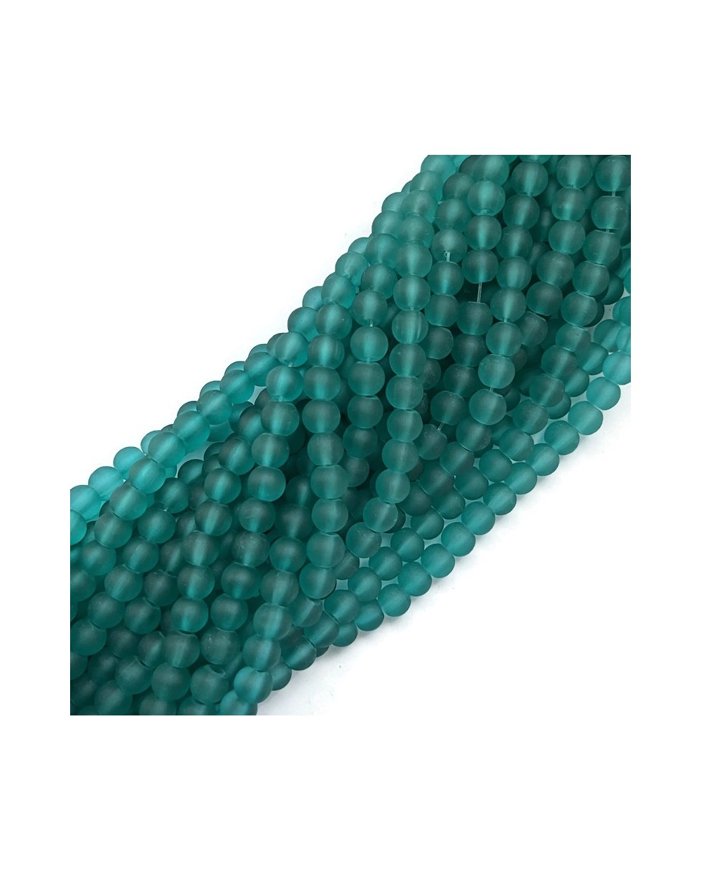 Szkło matowe kulka 6mm sznur turkus