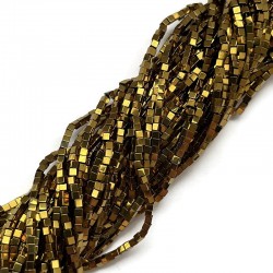 Hematyt kostka 2x2mm złoty sznurek