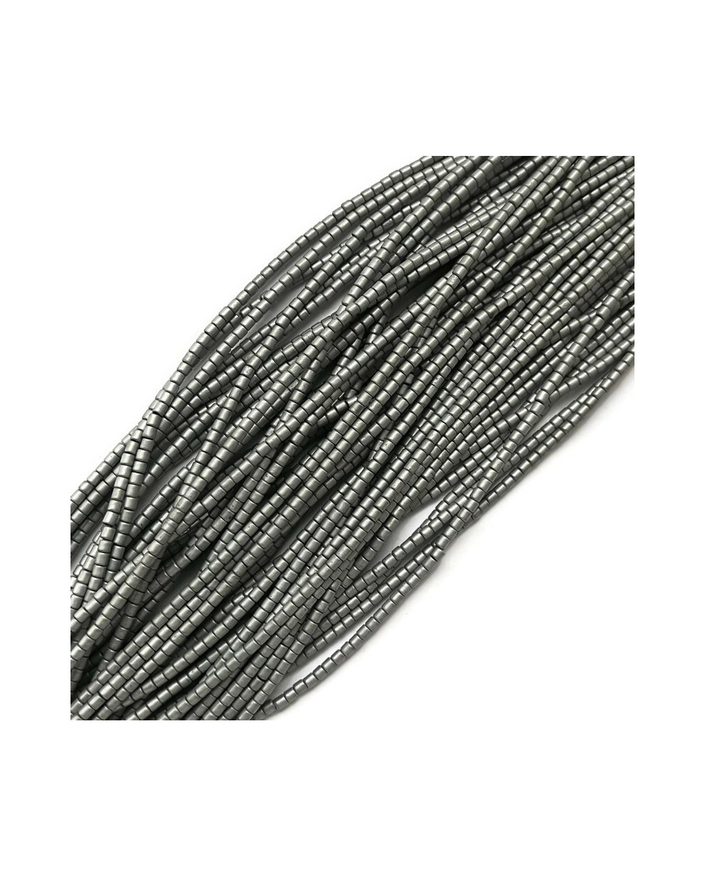 Hematyt wałek 2x2mm srebrny  matowy sznurek