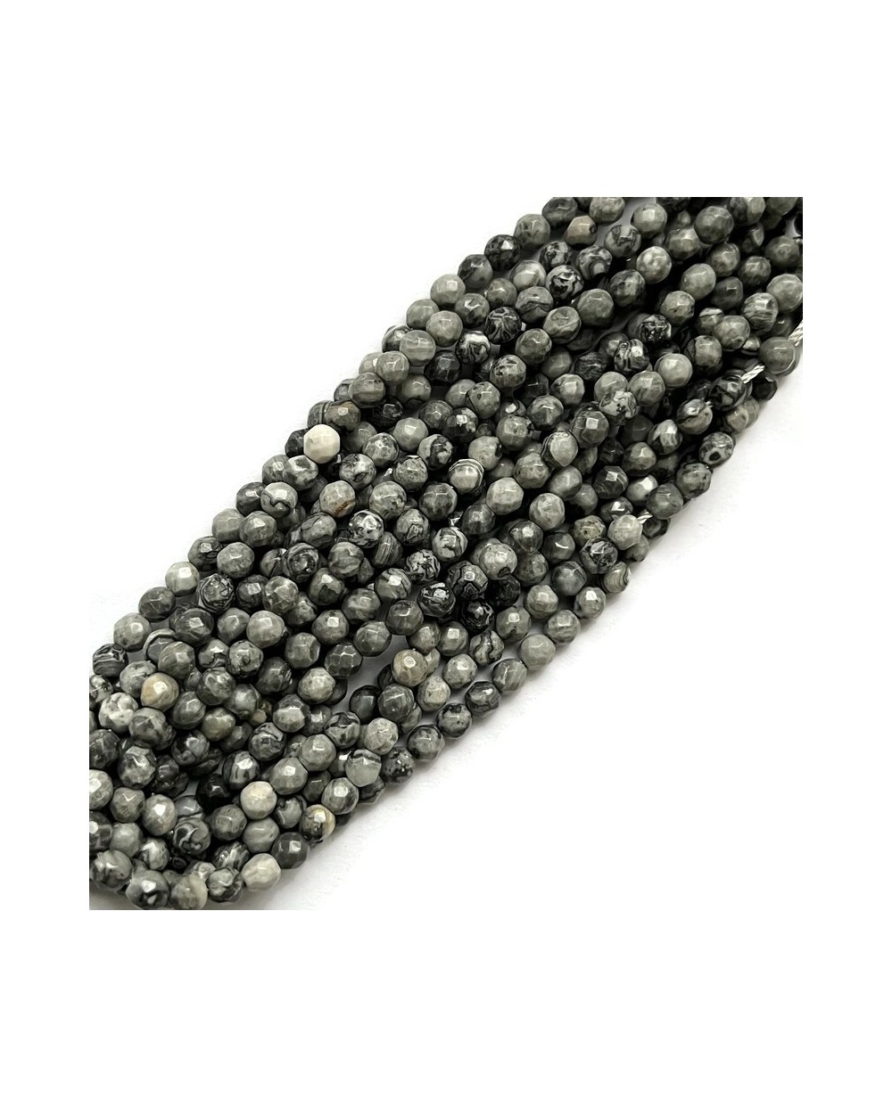 Jaspis kulka fasetowana 4mm mix szary sznurek