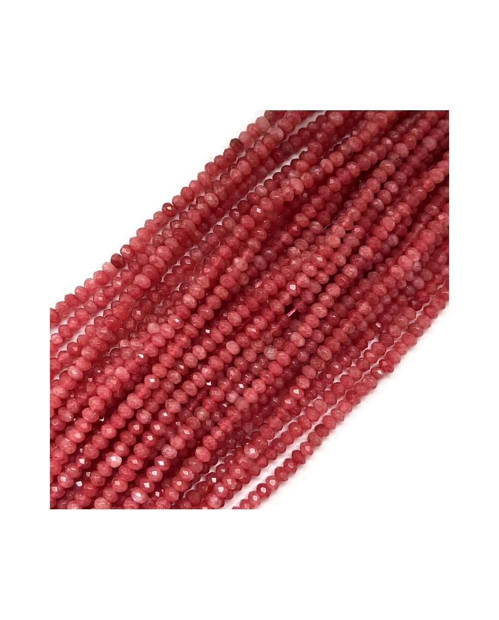 Jadeit oponka fasetowana 4x3mm sznurek malinowy różowy