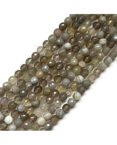 Agat kulka fasetowana 6mm sznurek szary mix