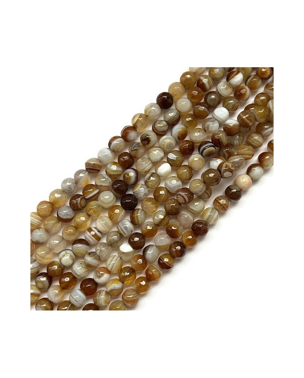 Agat kulka fasetowana 6mm sznurek jasny brązowy mix