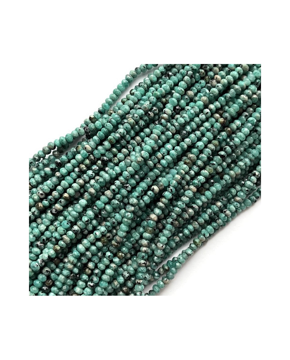 Jadeit oponka fasetowana 4x3mm sznurek mix turkusowy