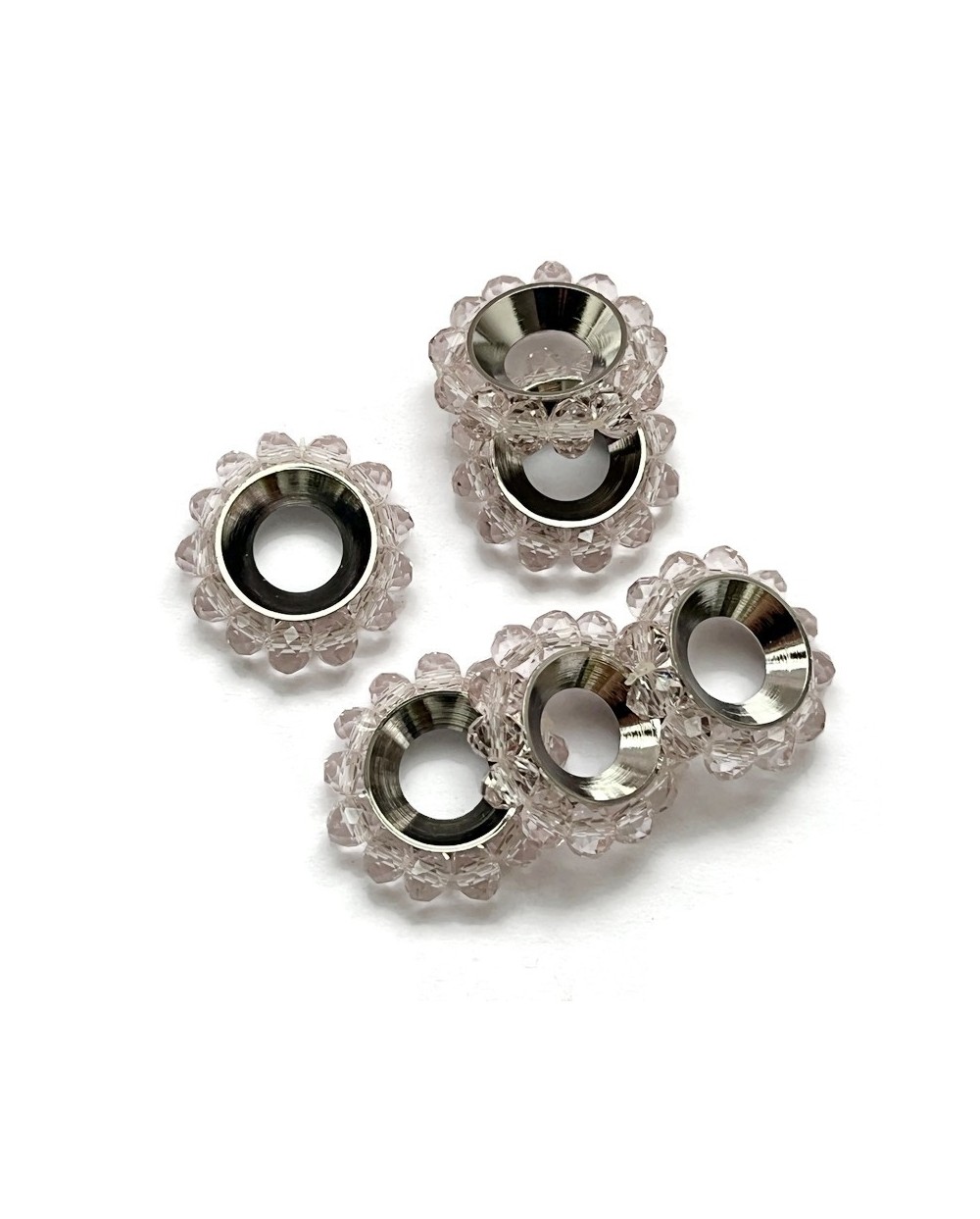 Przekładka ze szklanymi koralikami  18mm jasny róż-1szt.
