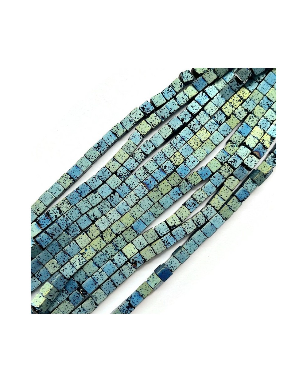 Lawa wulkaniczna kostka platerowana ok 4,5x4,5mm sznurek zielony