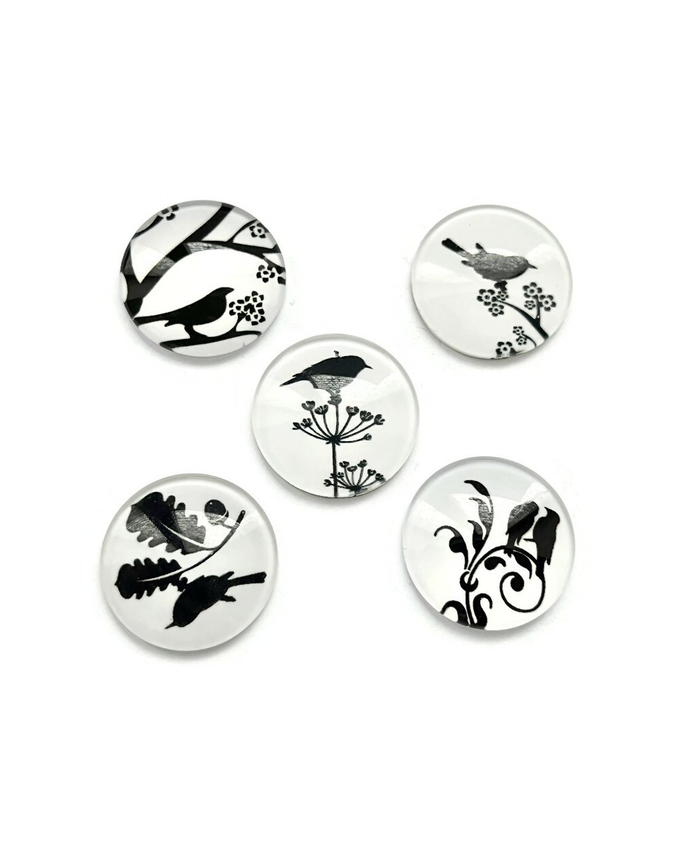 Kaboszon szklany okrągły ptaki mix 25x25mm- 3szt.