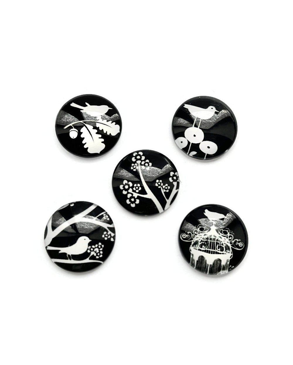 Kaboszon szklany okrągły ptaki mix 25x25mm-4szt.