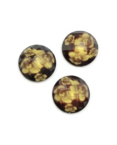 Kaboszon plastikowy żółty kwiaty 20x20mm- 4szt.