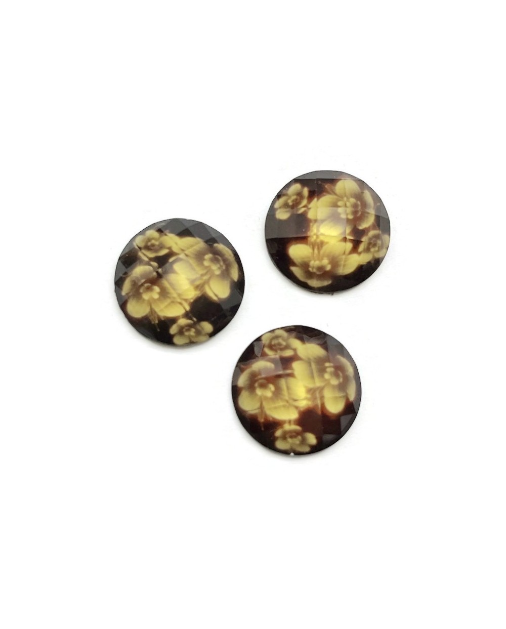 Kaboszon plastikowy żółty kwiaty 20x20mm- 4szt.