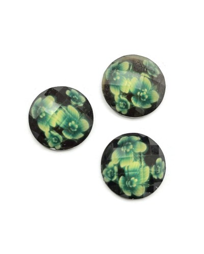 Kaboszon plastikowy zielone kwiaty 20x20mm