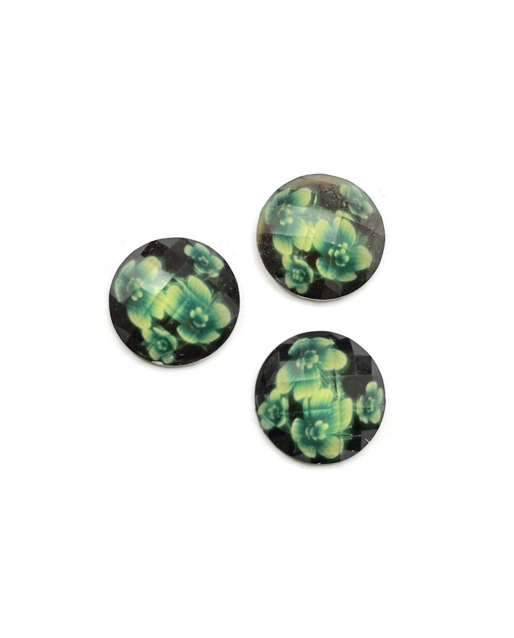 Kaboszon plastikowy zielone kwiaty 20x20mm
