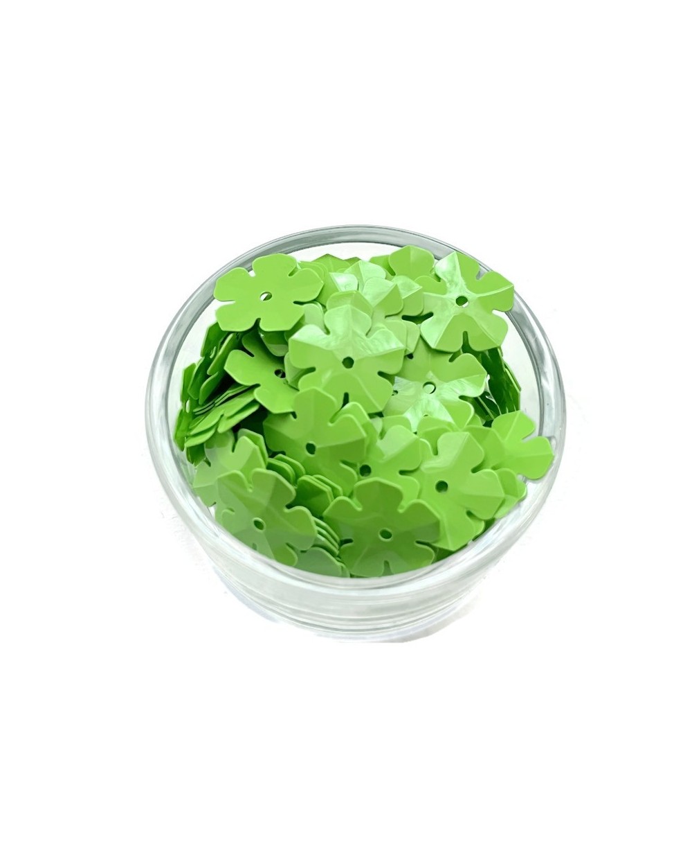 Cekiny gładkie kwiatki limonkowe14mm