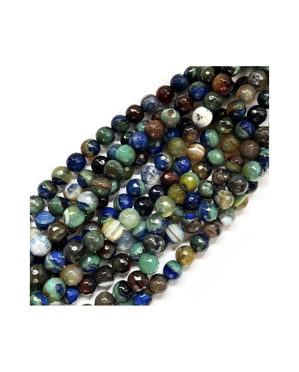 Agat kulka fasetowana 8mm niebieski mix sznurek