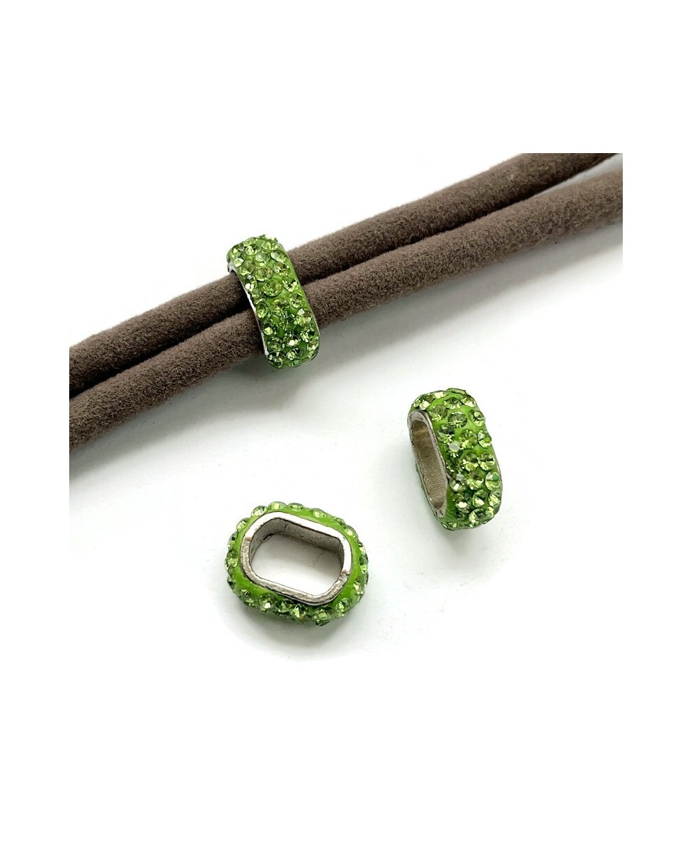 Przekładka z cyrkoniami zielona` 16x12mm-1szt.