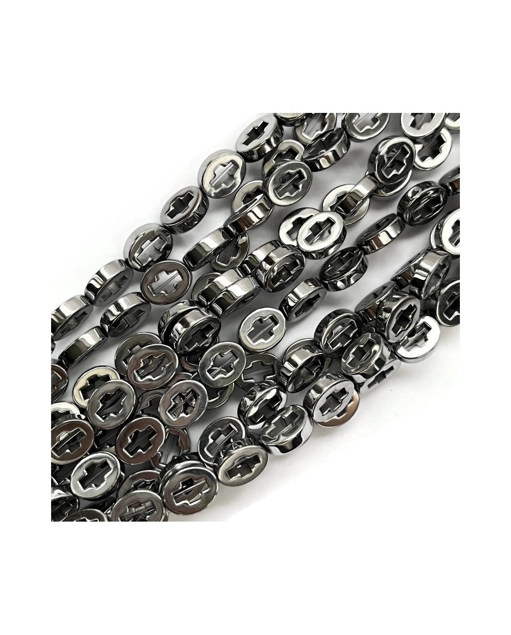 Przekładka hematyt  z krzyżykiem 10x8mm srebrny-1szt.