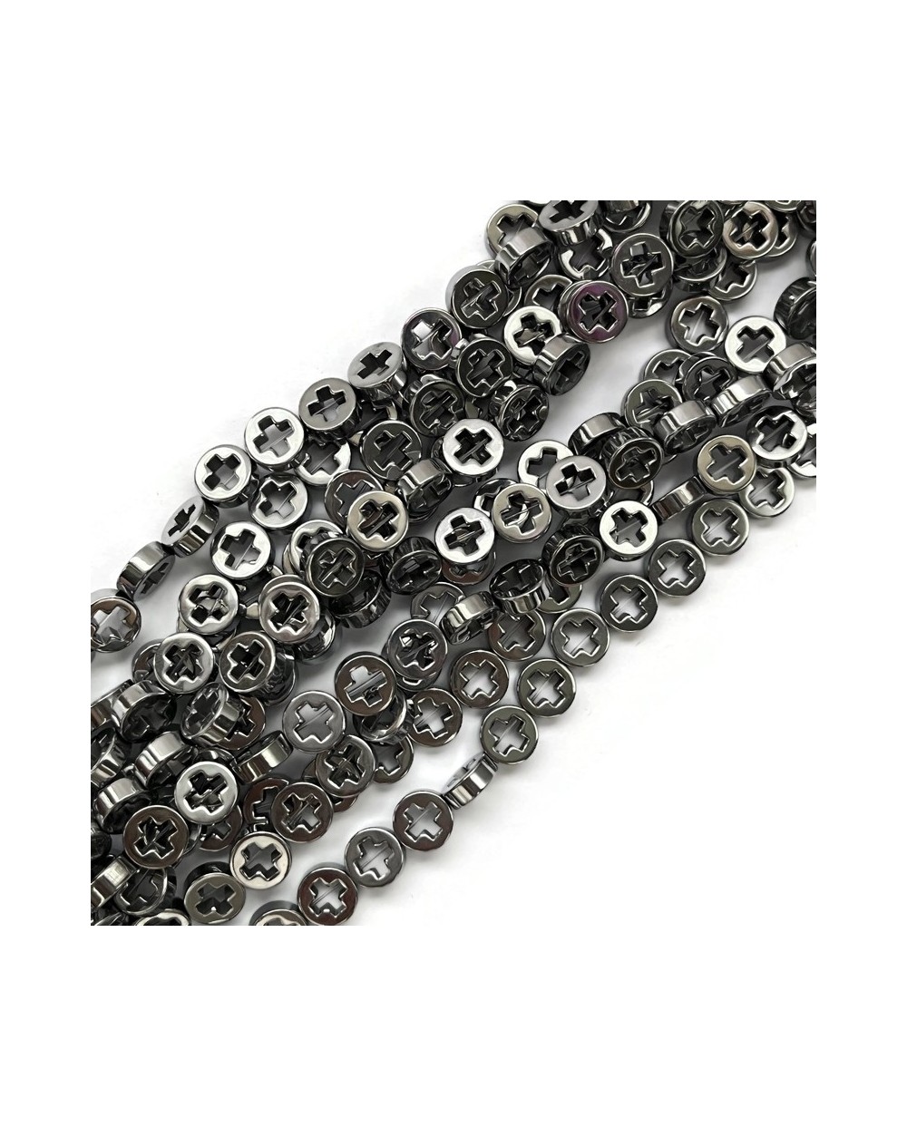 Przekładka hematyt z krzyżykiem 8x8mm srebrny-1szt.