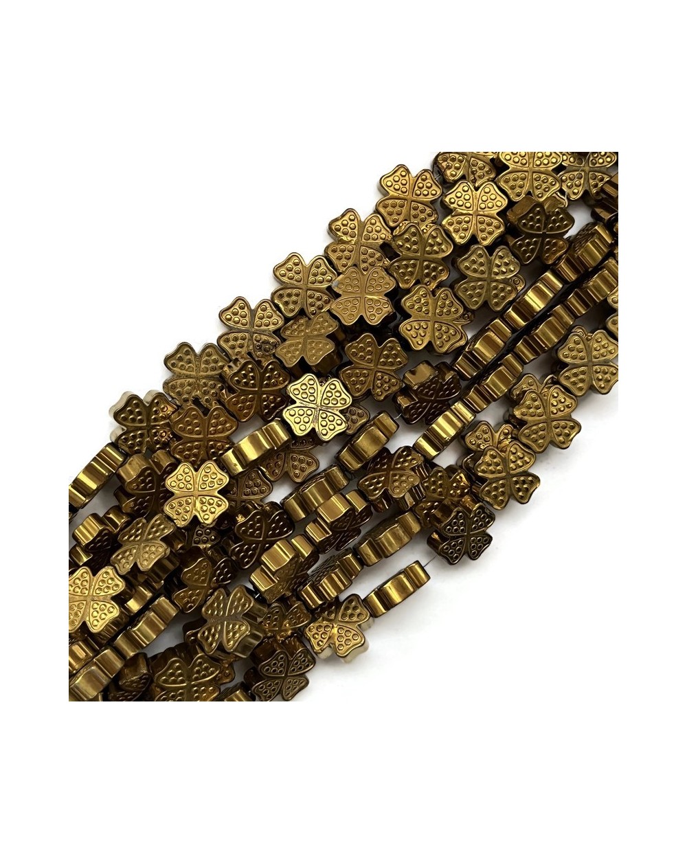 Hematyt koniczynka 13x12x4mm ciemny złoty sznur