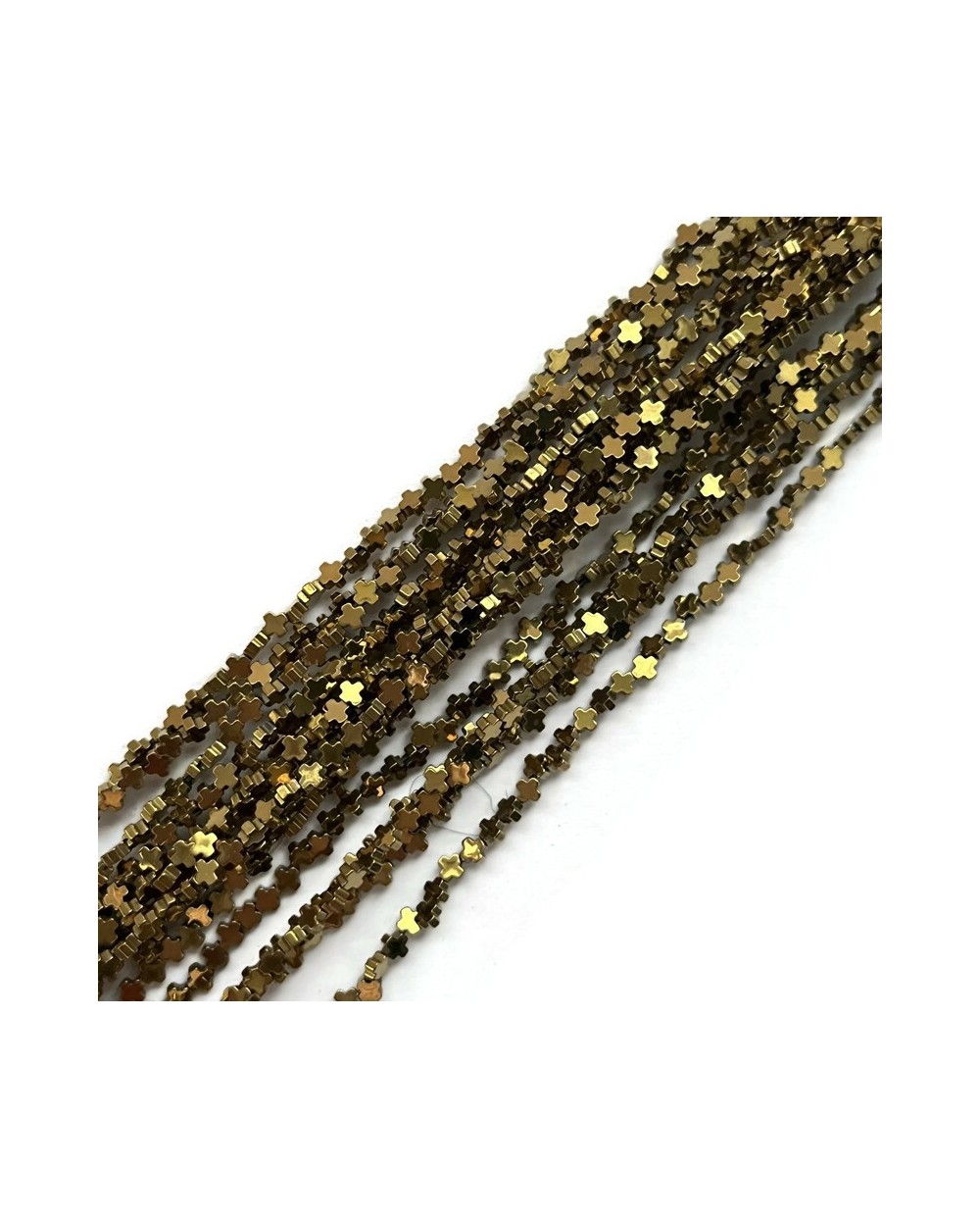 Hematyt krzyżyk gładki 3x3mm sznurek złoty