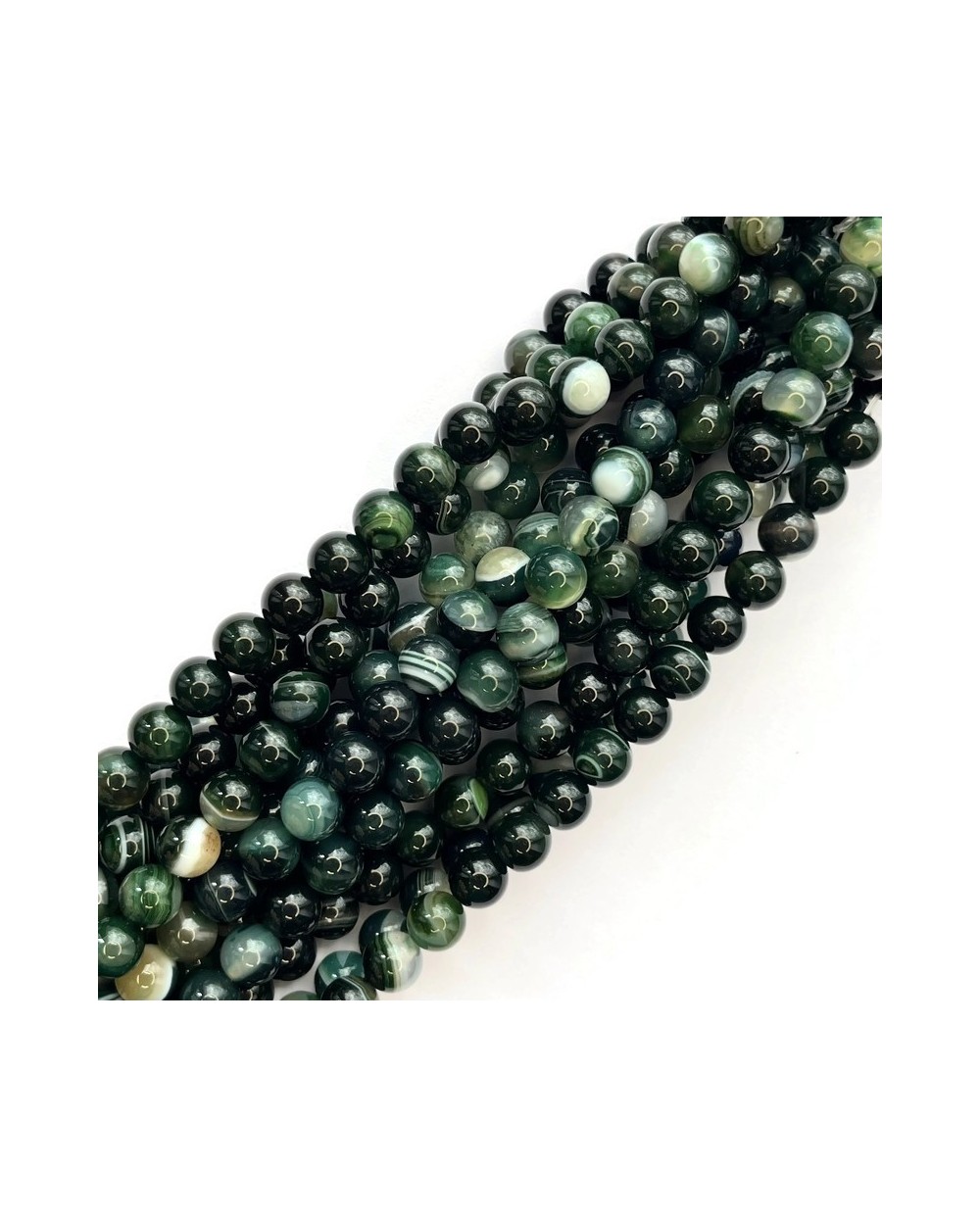 Agat kulka gładka ok 8mm sznurek 19cm ciemny zielony