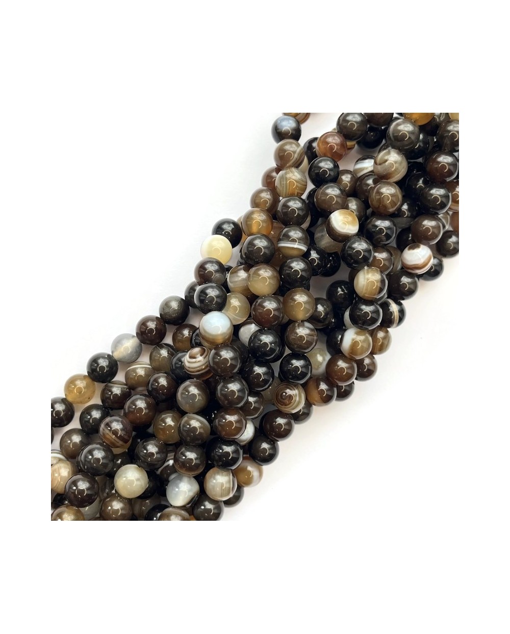 Agat kulka gładka ok 8mm sznurek 19cm brązowy mix