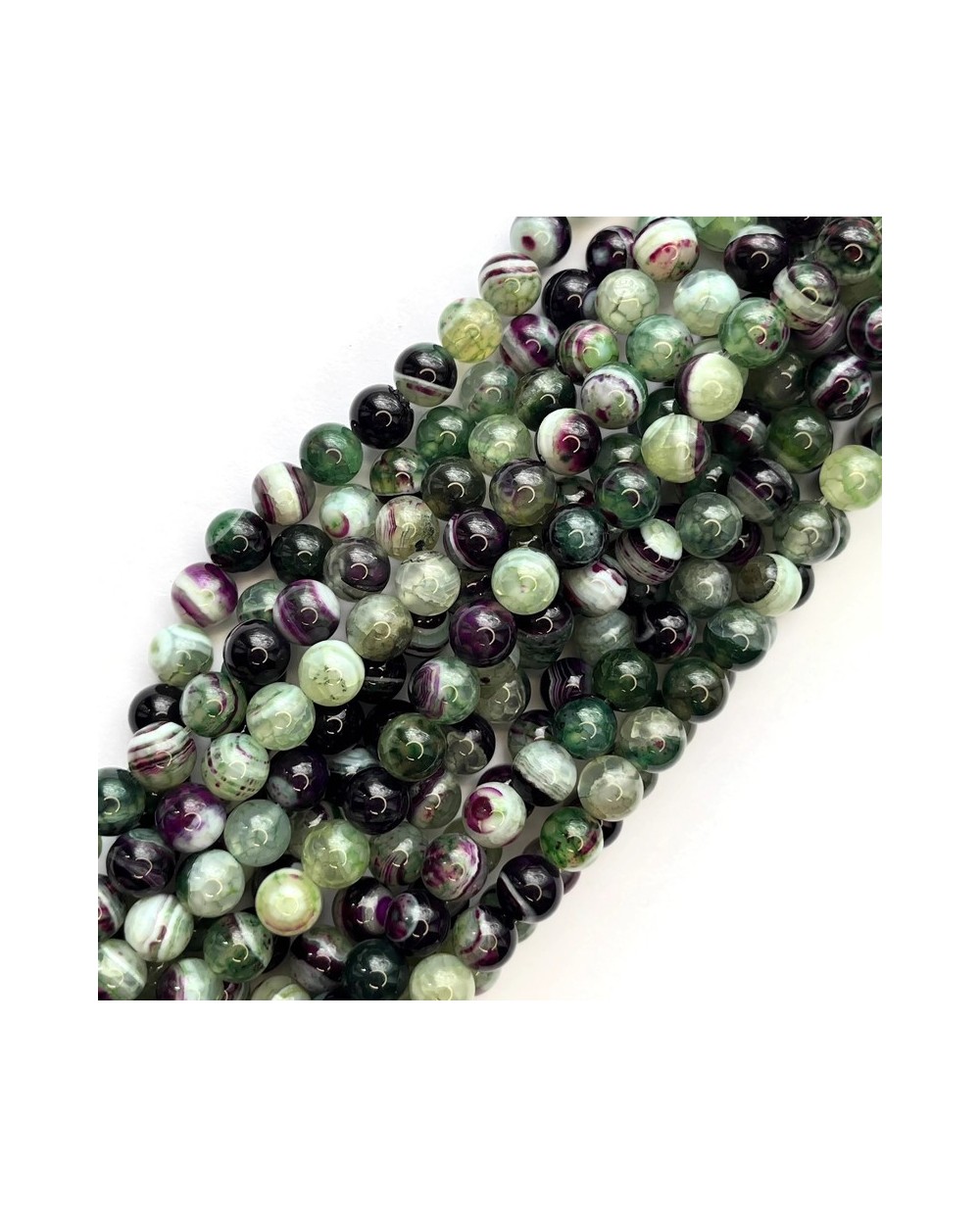 Agat kulka gładka ok 8mm sznurek 19cm zielony mix