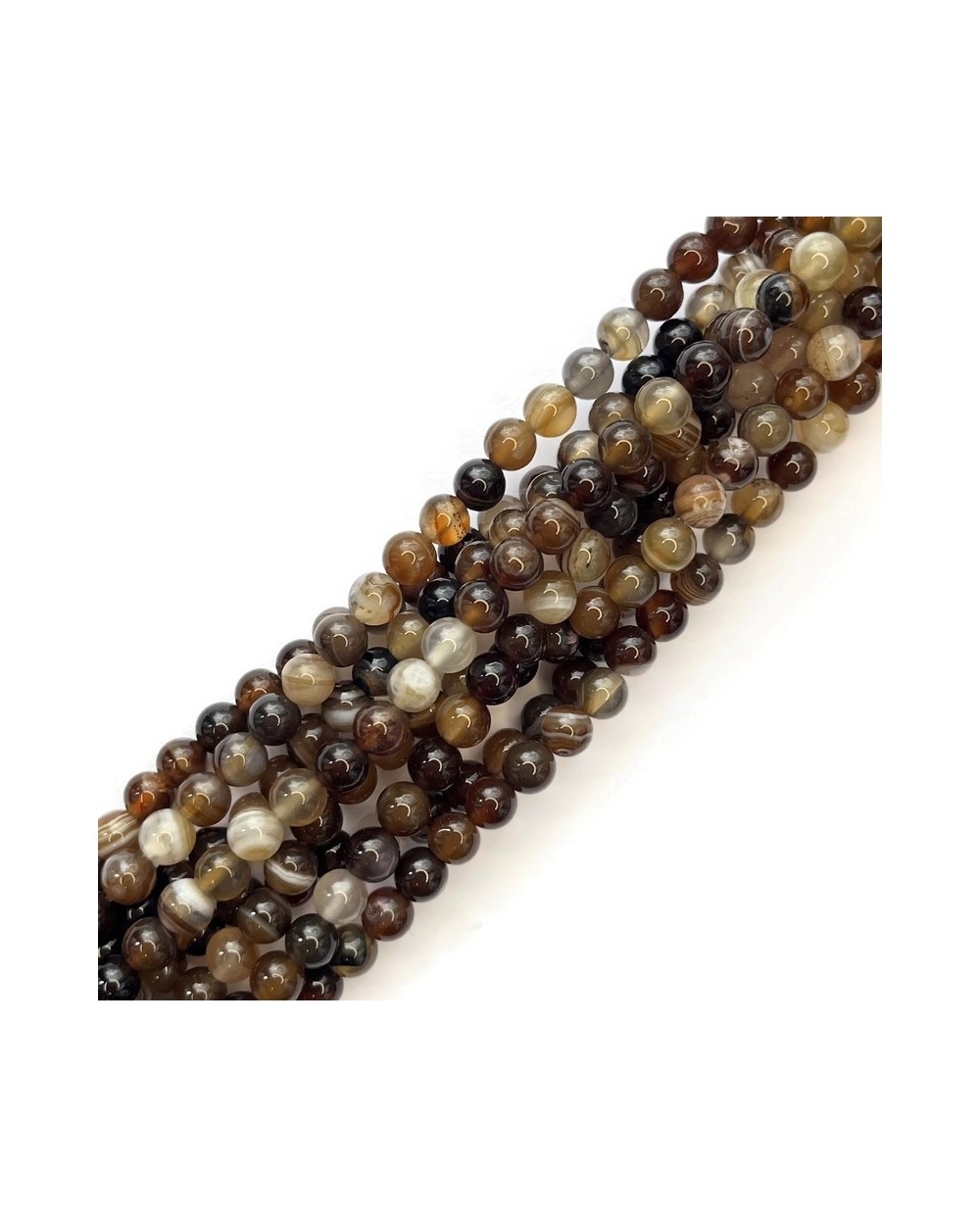 Agat kulka gładka ok 6mm sznurek 19cm brązowy mix
