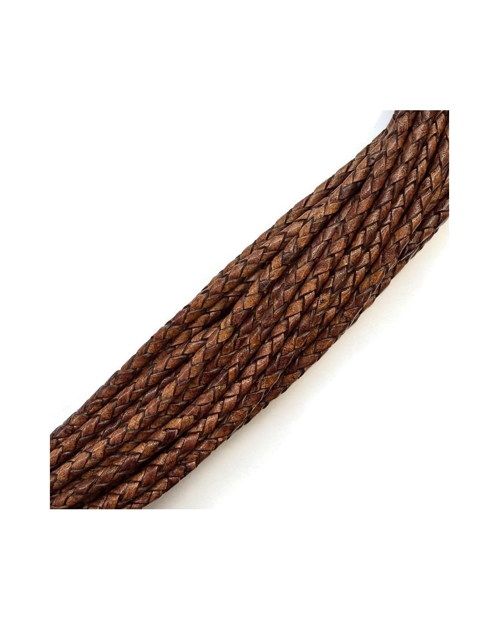Rzemień naturalny okrągły pleciony 3mm - Naturalny Indyjski Brązowy mix