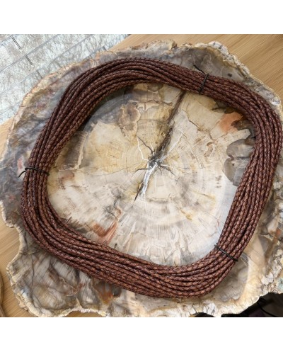 Rzemień naturalny okrągły pleciony 3mm - Naturalny Indyjski Brązowy mix