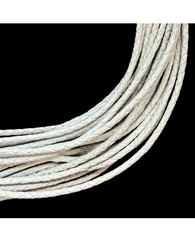 Rzemień naturalny okrągły pleciony 3mm - Naturalny Indyjski Biały