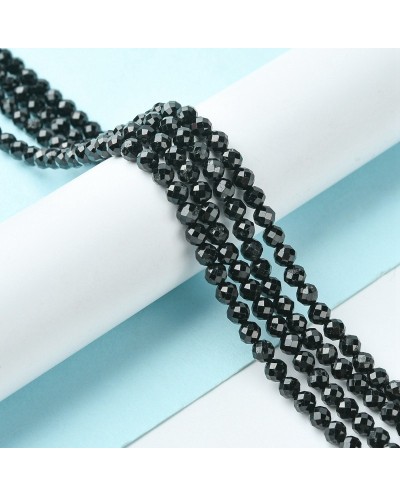 Turmalin czarny kulka fasetowana ok 4mm sznurek
