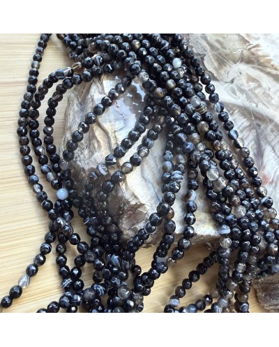 Agat kulka fasetowana 4mm sznurek czarny mix