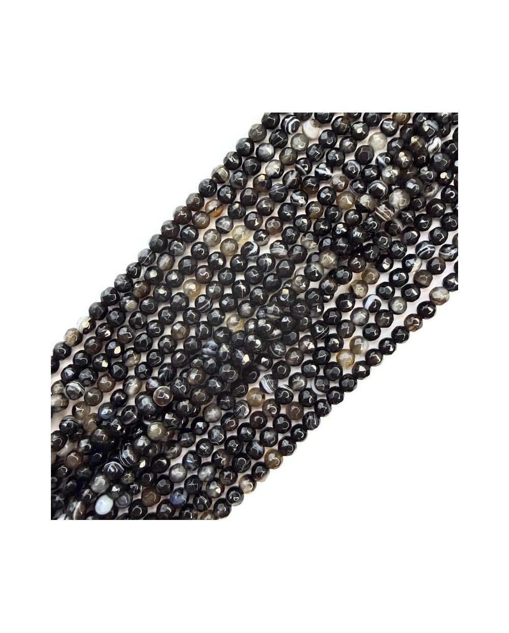Agat kulka fasetowana 4mm sznurek czarny mix