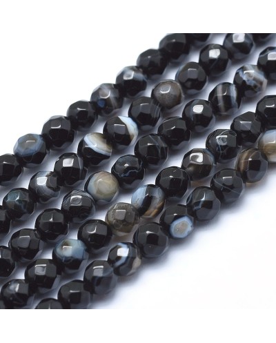 Agat kulka fasetowana 4mm sznurek czarny mix