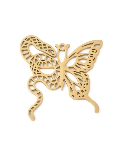 Zawieszka motyl wąż 36x34x1,5mm stal nierdzewna złota