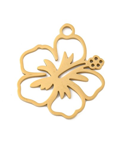 Zawieszka kwiat hibiskus 24x22x1mm stal nierdzewna złota