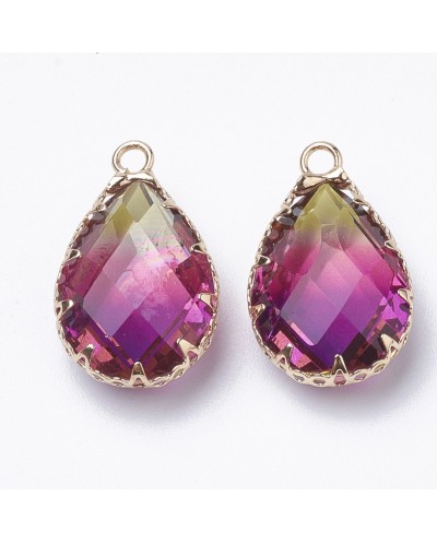 Zawieszka łezka szklana 23x14x8mm, fasetowane w oprawie róż-żółty