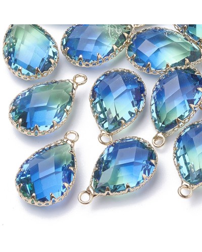 Zawieszka łezka szklana 23x14x8mm, fasetowane w oprawie zielono-niebieskie