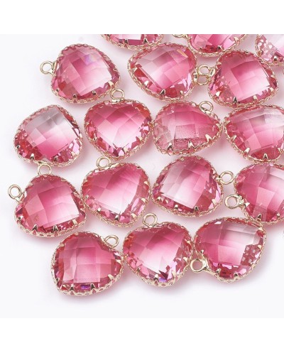 Zawieszka serce szklane 20x16x8mm, fasetowane w oprawie różowe przezroczyste