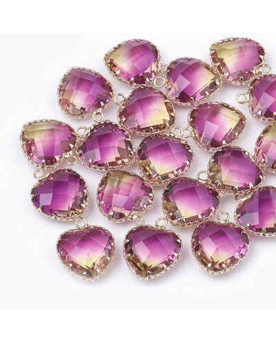 Zawieszka serce szklane 20x16x8mm, fasetowane w oprawie różowo-żółty