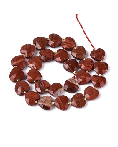 Kamień naturalny jaspis czerwony serce fasetowane ok 13x14x6mm sznurek