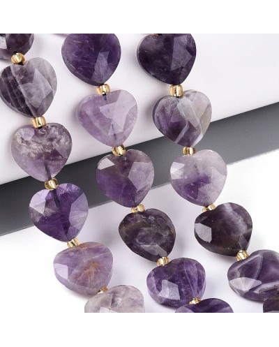 Kamień naturalny ametyst serce fasetowane ok 13x14x6mm sznurek