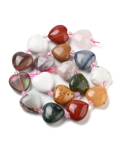 Kamień naturalny mix serce gładki ok 19x20x10mm sznurek