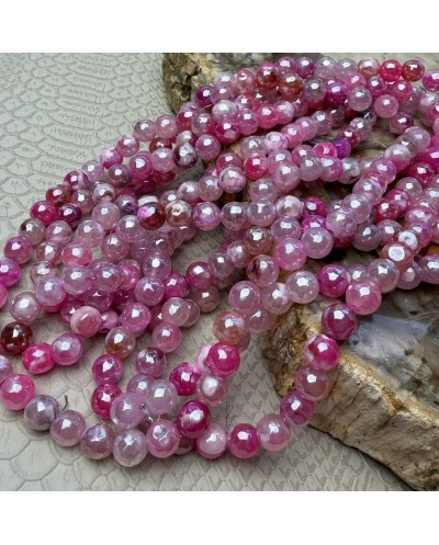 Agat kulka fasetowana platerowana 8.5x7~8mm mix różowy