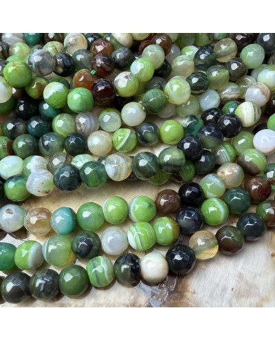 Kamień naturalny Agat kulka fasetowana 6mm sznurek zielony mix