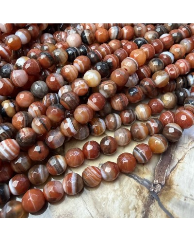 Kamień Naturalny Agat kulka fasetowana 6mm sznurek pomarańczowy mix