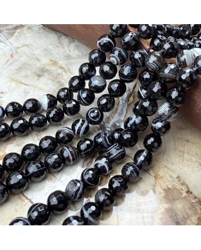 Kamień Naturalny Agat Botswana kulka fasetowana ok 10mm sznurek
