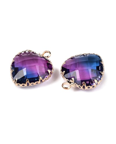 Zawieszka serce szklane 20x16x8mm, fasetowane w oprawie fioletowo-granatowe